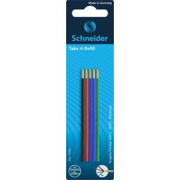 SCHNEIDER Golyóstollbetét, 0,5 mm, SCHNEIDER "Take 4", 4 különböző szín