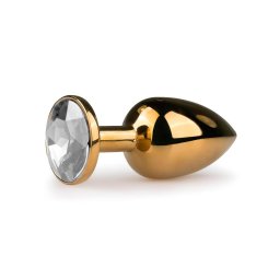Easytoys Metal No.1 - fehér köves kúp anál plug - arany (2,5cm)