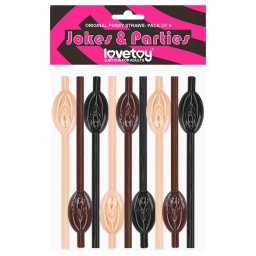 Lovetoy - vagina alakú szívószál szett, party kellék (natúr-barna-fekete)