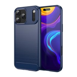 Szilikon telefonvédő (ütésállóság, légpárnás sarok, szálcsiszolt, karbon minta) SÖTÉTKÉK Apple iPhone 17 Pro Max