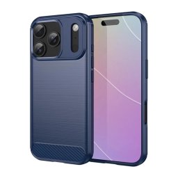 Szilikon telefonvédő (ütésállóság, légpárnás sarok, szálcsiszolt, karbon minta) SÖTÉTKÉK Apple iPhone 17 Pro