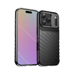 Szilikon telefonvédő (ütésállóság, csíkos, dombor minta) FEKETE Apple iPhone 17 Pro Max