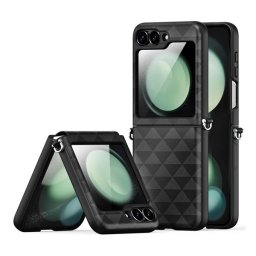 DUX DUCIS FITT műanyag telefonvédő (ütésállóság, bőr hatású hátlap, háromszög) FEKETE Samsung Galaxy Z Flip7 FE (SM-F761), Galaxy Z Flip6 (SM-F741)