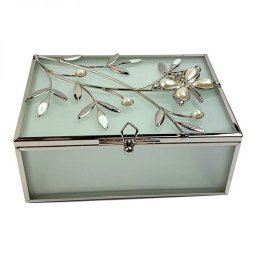 Tiffany-s üveg ékszertartó doboz - virágos - pillangós