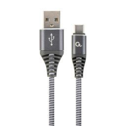 GEMBIRD CABLEXPERT USB 2.0 AM-C Type-C kábel (AM/CM), 2m, fonott, szürke és fehér, buborékcsomagolás, PRÉMIUM MINŐSÉGE