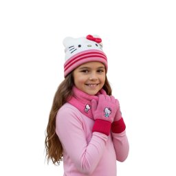Hello Kitty téli kötött sapka, körsál,snood kesztyű szett