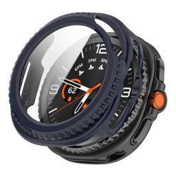 Műanyag keret (BUMPER, ütésállóság + kijelzővédő üveg) SÖTÉTKÉK Samsung Galaxy Watch 8 Classic 46mm (SM-L500), Galaxy Watch 8 Classic eSIM 46mm (SM-L505)