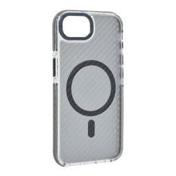 Szilikon telefonvédő (ütésállóság, légpárnás sarok, karbon minta, wireless, MagSafe) SÖTÉTSZÜRKE Apple iPhone 16e