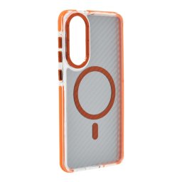 Szilikon telefonvédő (ütésállóság, légpárnás sarok, karbon minta, wireless, MagSafe) NARANCSSÁRGA Samsung Galaxy S25 Edge (SM-S937)