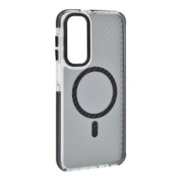 Szilikon telefonvédő (ütésállóság, légpárnás sarok, karbon minta, wireless, MagSafe) FEKETE Samsung Galaxy A16 4G (SM-A165), Galaxy A16 5G (SM-A166)