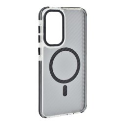 Szilikon telefonvédő (ütésállóság, légpárnás sarok, karbon minta, wireless, MagSafe) FEKETE Samsung Galaxy A56 5G (SM-A566)