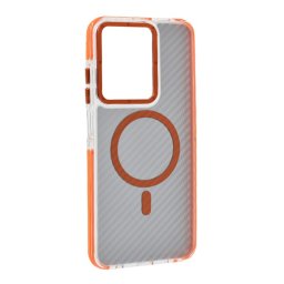 Szilikon telefonvédő (ütésállóság, légpárnás sarok, karbon minta, wireless, MagSafe) NARANCSSÁRGA Xiaomi Redmi A5 4G