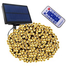 10,8 m-es 240 LED-es fényfüzér, hybrid tölthető-napelemes, meleg fehér, 8 világítási mó, időzíthető, távvezérlős