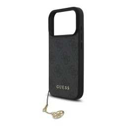 GUESS 4G CHARMS műanyag telefonvédő (textil hátlap, telefondísz) SÖTÉTSZÜRKE Apple iPhone 17 Pro
