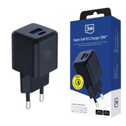 3mk hálózati töltő Hyper GaN töltő 20W, fekete
