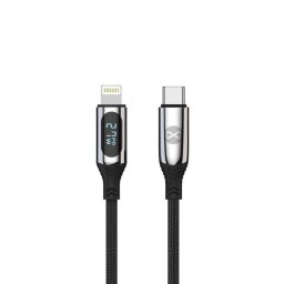 Adatkábel LCD-vel Forever USB-C/Lightning 1m 27W fekete
