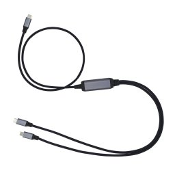 C-TECH USB Type-C PD 100W teljesítmény elosztó kábel, 0.7m 2x0.5m, fekete