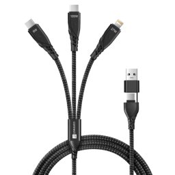 CONNECT IT töltőkábel Wirez 6in1, USB-C/USB, Lightning 2x USB-C, 1.25m, fekete