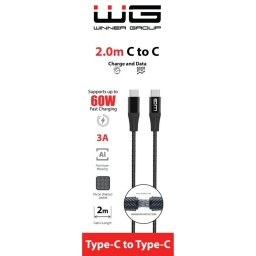 WG - C-típusú C-típusú adatkábel, 2 méter, fekete