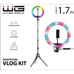 WG - Vlog Kit alapkészlet videoblogok készítéséhez, RGB LED fénnyel és 1,7 méteres állvánnyal