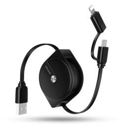 USAMS behúzható U1 2 1-ben kábel 1m fekete (Lightning/microUSB) SJ192USB01 (US-SJ192)