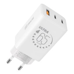 Csomag:ME GaN utazási töltő USB-A 2xUSB-C 65W Fehér