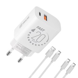 Csomag:ME utazási töltő USB-A USB-C 20W 2x kábel 1m Fehér