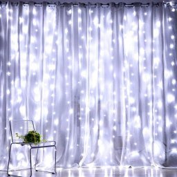 300 micro LED-es USB-s beltéri fényfüggöny, 8 világítási móddal, távirányítóval, hideg fehér