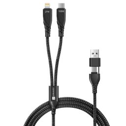 CONNECT IT Wirez 4in1 1x USB-C, 1x Lightning, 1,25 m, FEKETE