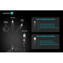 CONNECT IT Wirez 6in1 1x USB-C 1x Lightning 1x óra töltő 1,25 m FEKETE