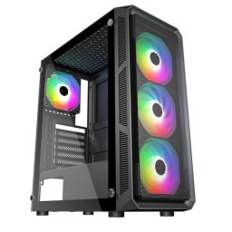 VeinX tok HERMES MESH Mid Tower, ATX, 1xUSB 3.0, 2xUSB 2.0, 4x ARGB ventilátor, ARGB vezérlő, fekete