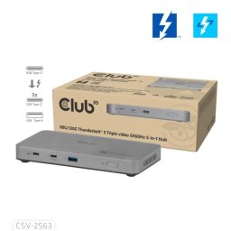 Club3D Hub Thunderbolt 5 5v1, 3x USB-C TB5, 1x USB-A, 1x8K60Hz, 3x 5K60Hz, Thunderbolt Share tanúsítvány, 180W