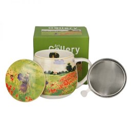 Monet porcelán öblös bögre fémszűrővel díszdobozban - 430 ml - Pipacsmező