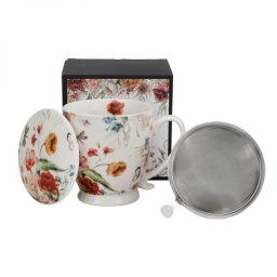 Virágos fémszűrős porcelán teásbögre 510 ml - REBECCA Flowers