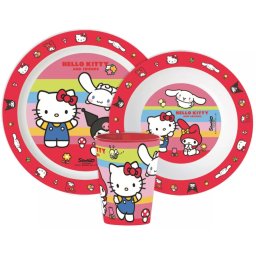 Hello Kitty étkészlet, micro műanyag szett 260 ml-es pohárral Nr3