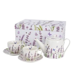 Levendulás porcelán teázó készlet fémszűrővel - 2 személyes - 270/900 ml
