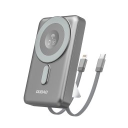Dudao K29 10000mAh PD 20W MagSafe Power Bank fém tokkal, állvánnyal és beépített USB-C / Lightning kábelekkel - szürke