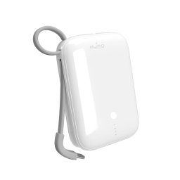 Puro Power Link 10 Plus 10000mAh Power Bank beépített USB-C kábellel - Fehér színben