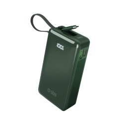 Powerbank SBS 10000 mAh 20W beépített USB-C kábellel és digitális kijelzővel - zöld színű