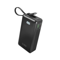 Powerbank SBS 10000 mAh 20W beépített USB-C kábellel és digitális kijelzővel - fekete színben