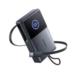 Joyroom JR-PR1 10000mAh 22.5W Powerbank beépített visszahúzható USB-C kábellel - Fekete