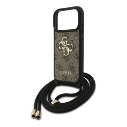 GUESS 4G BIG LOGO CORD STAP CROSSBODY műanyag telefonvédő (ütésállóság, bőr hatású hátlap + vállpánt) BARNA Apple iPhone 17 Pro