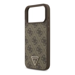 GUESS LEATHER 4G TRIANGLE STRASS MAGSAFE szilikon telefonvédő (bőr hatású hátlap, MagSafe) SÖTÉTBARNA Apple iPhone 17 Pro Max