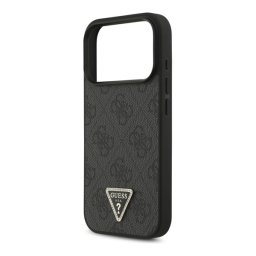 GUESS LEATHER 4G TRIANGLE STRASS MAGSAFE szilikon telefonvédő (bőr hatású hátlap, MagSafe) FEKETE Apple iPhone 17 Pro