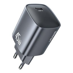 USAMS T66 hálózati töltő Type-C aljzat (45W, GaN, PD gyorstöltő) SÖTÉTSZÜRKE