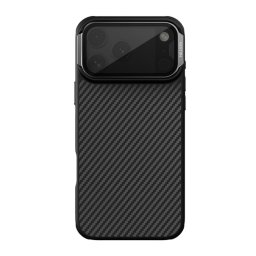 NILLKIN CARBOPROP szilikon telefonvédő (ütésállóság, aramid bevonat, kitámasztó, MagSafe, karbon minta) FEKETE Apple iPhone 17 Pro Max
