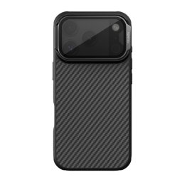 NILLKIN CARBOPROP szilikon telefonvédő (ütésállóság, aramid bevonat, kitámasztó, MagSafe, karbon minta) FEKETE Apple iPhone 17 Pro