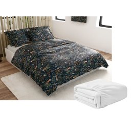 Mikroplüss ágyneműhuzat szett RÓKA ÉS NYÚL sötétzöld + mikroplüss lepedő SOFT 90x200 cm fehér, egyszemélyes