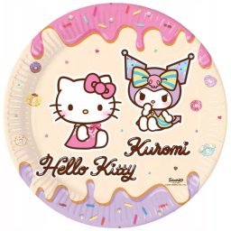 Hello Kitty Kuromi papírtányér, party tányér 8 DARABOS, 23 cm FSC Nr2