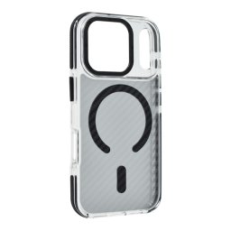 Szilikon telefonvédő (ütésállóság, légpárnás sarok, karbon minta, wireless, MagSafe) FEKETE Apple iPhone 17 Pro